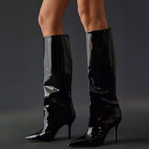 Larroudé Kate Black Patent Leather Knee High Boots Size 8